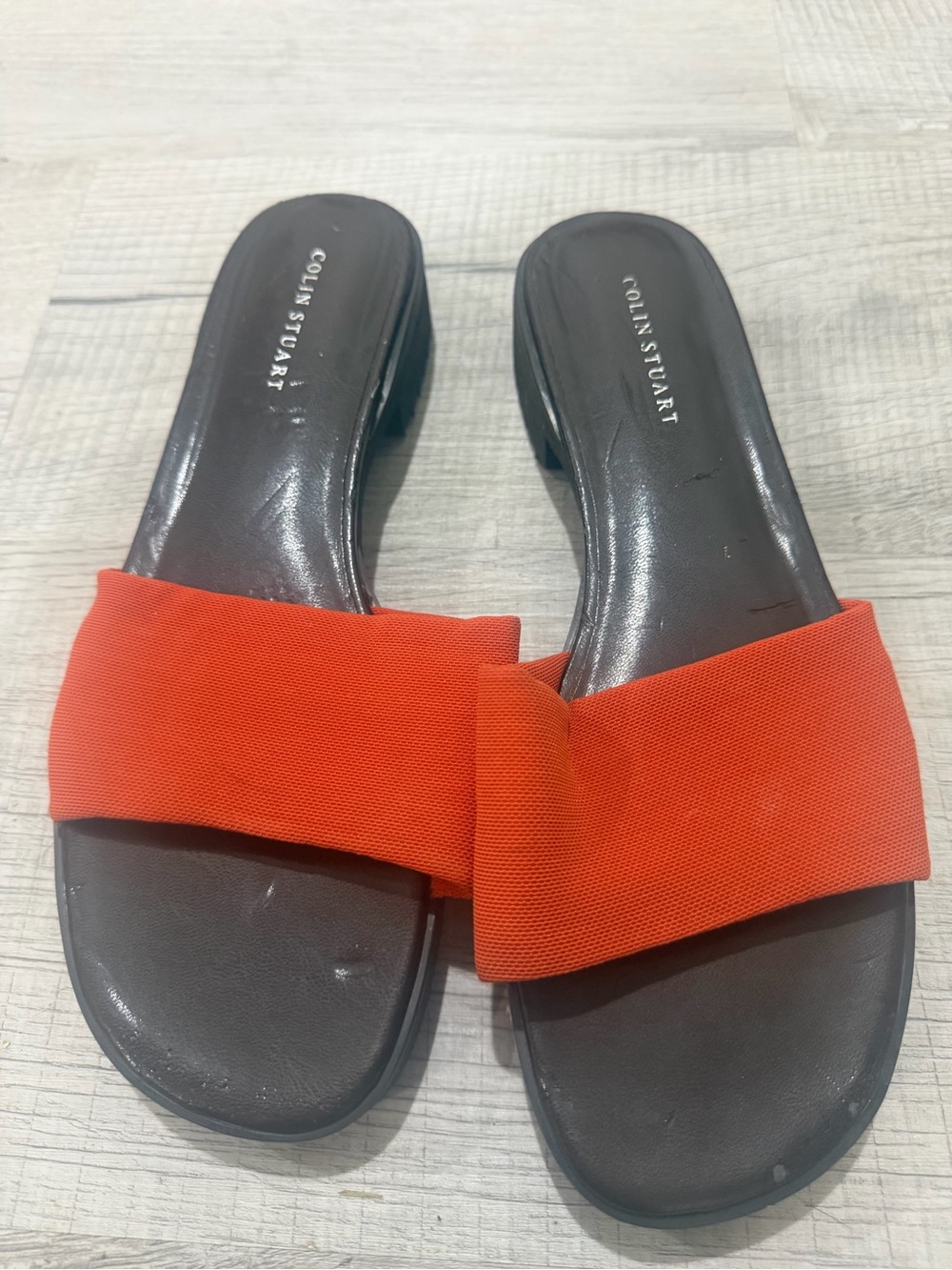 Colin Stuart Women's Bright Orange Slide Mules with Black Footbed